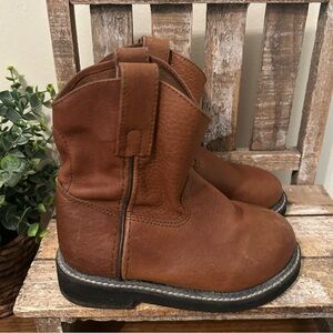 Smoky Mountain Cowboy Work Boots Brown Leather Pull On 2462C Kids Sz 10.5D